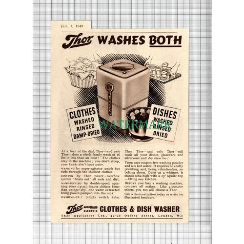 C2691) Thor Clothes & Dish Washer SMALL ADVERT - 1949 Clip