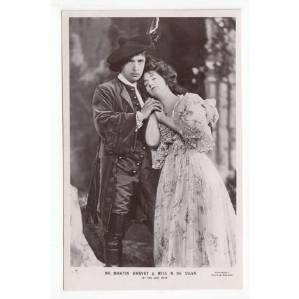 Actress Miss N De Silva & Actor Mr Martin Harvey in The Last Heir RP Postcard