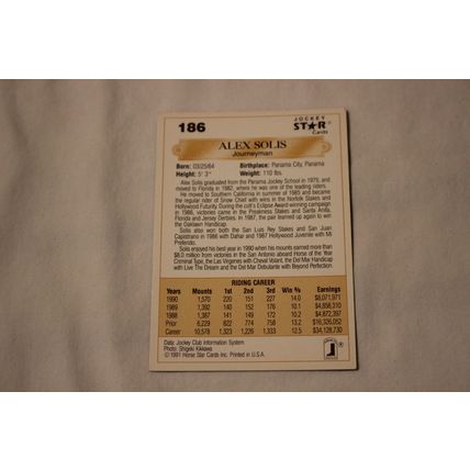 Alex Solis 1991 Jockey Star NO. 186