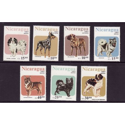 NICARAGUA 1987 DOGS SET 7 VALS U/M MINT USED #2