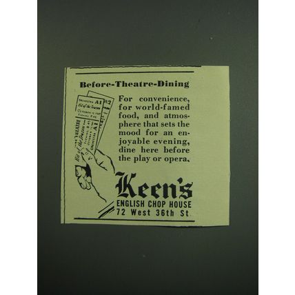 1949 Keen's English Chop House Ad - Before-theatre-dining