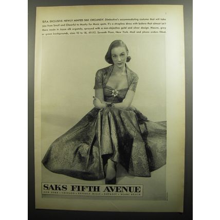 1951 Saks Fifth Avenue Dress Advertisement - newly minted silk organdy