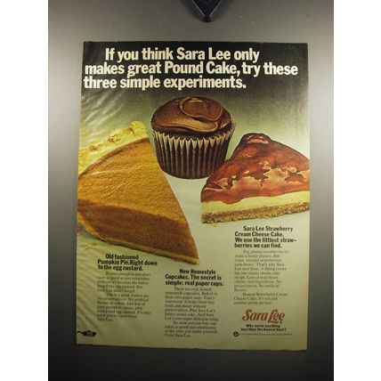 1973 Sara Lee Ad - Pumpkin Pie, Homestyle Cupcakes, Strawberry Cream Cheese Cake