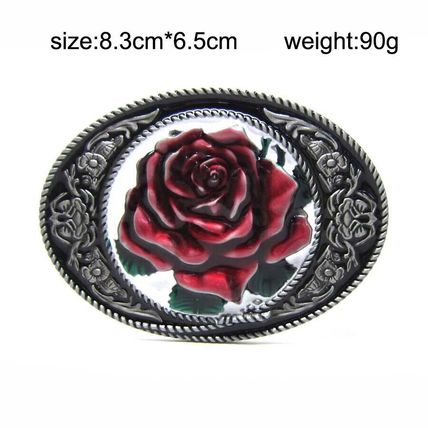 New Red & Silver Tone Rose Design Belt Buckle