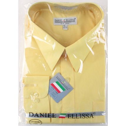 NWT Daniel Ellissa Men's Yellow Dress Shirt, Convertible Cuffs, 18.5 (34/35)