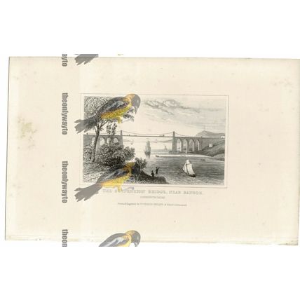 Suspension Bridge, Bangor, Wales, Book Illustration (Print), 1850
