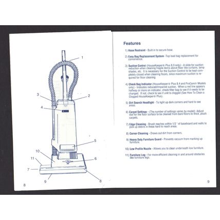 USER MANUAL: 1990 Regina Housekeeper Plus Vacuum Cleaner