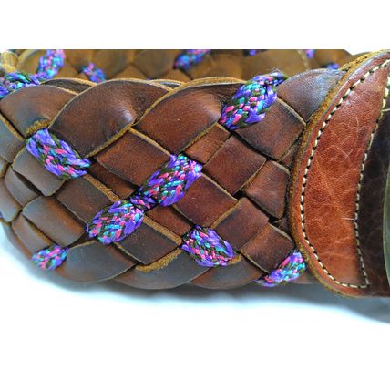 Vintage Motif 56 Women's Braided Belt Brown Small Genuine Leather Brass Buckle