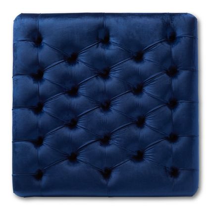 Royal Blue / Slate Gray Velvet Square Tufted Cocktail Ottoman Coffee Table 35.3"