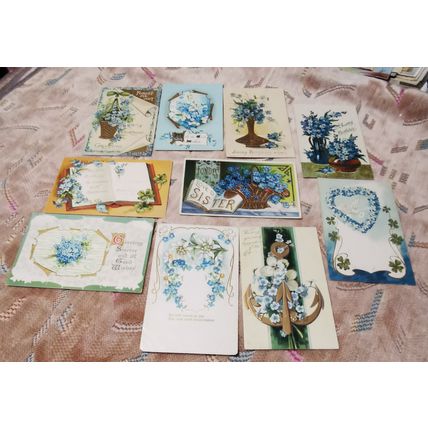 COLLECTION 10 GREETINGS FOGET ME NOT FLOWERS VINTAGE POSTCARDS