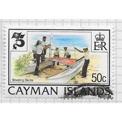 CAYMAN ISLANDS 1982 QE2 SCOUTS BOATING SKILLS CATAMARAN 50c USED