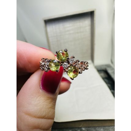 Ring Bomb Party Sz6 RBP Radiant Green Gems Rose Gold P Band Costume Jewelry