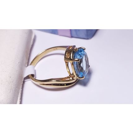 Estate 3.5ctw Oval Natural Blue Topaz/ Diamond 14Kt Yellow Gold Swirl Ring#22303