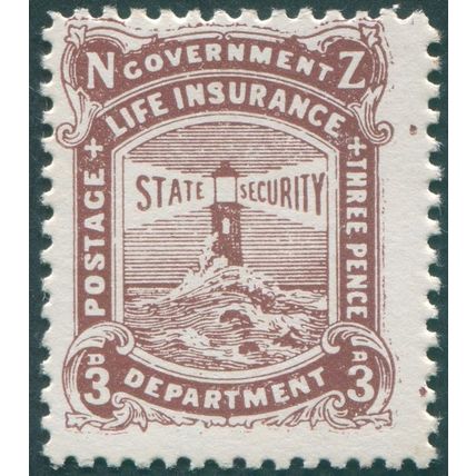 New Zealand 1931 3d brown-lake Perf 14 Life Insurance SGL35 MNH