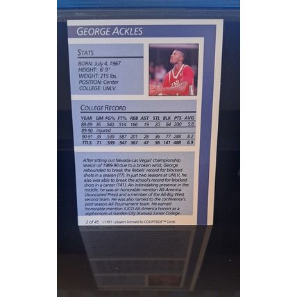 GEORGE ACKLES 1991 COURTSIDE DRAFT PIX ROOKIE BASKETBALL CARD #2/45