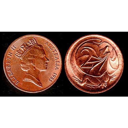 Australia Two Cent 1985 Used, Coin Frilled neck-lizard 2c QE II