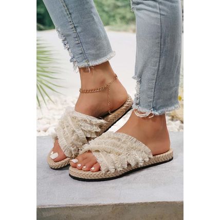 Beige Bohemian Cross Criss Tassel Slippers