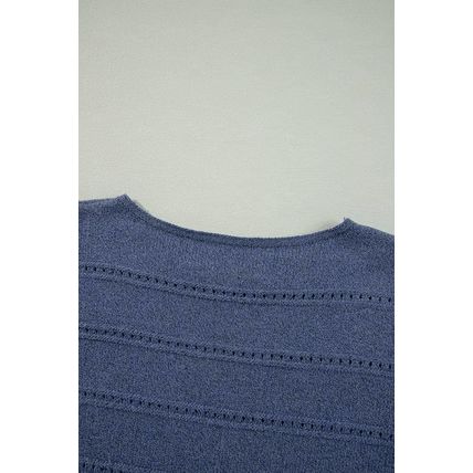 Real Teal Boat Neck Drop Shoulder Pointelle Knit Sweater