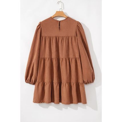 Chestnut Floral Lace Crochet Tiered Ruffled Mini Dress