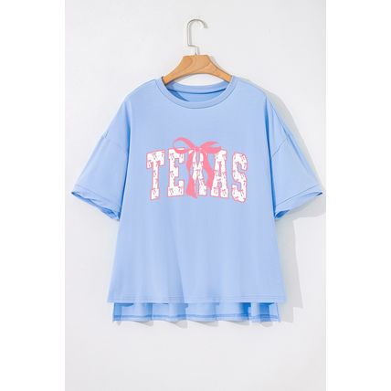 Myosotis TEXAS Bow Graphic Half Sleeve Drop Shoulder Loose Tee