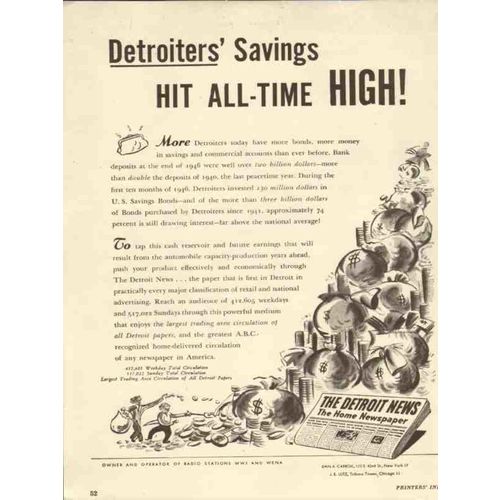 detroit news 1947 savings hit all time high newspaper media vintage ad