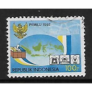 INDONESIA 1992 PARLIAMENTARY ELECTIONS 100R BALLOT BOXES GLOBE SG 2037 FINE USED
