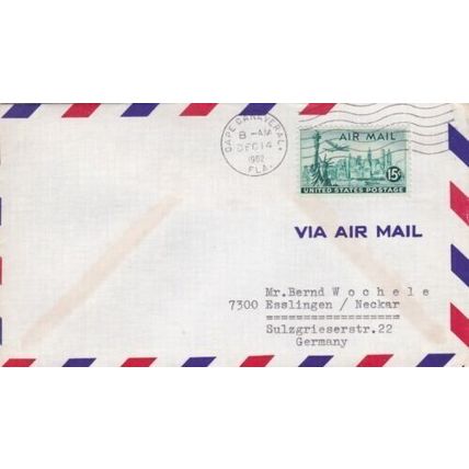 United States 1962 Cape Canaveral to Esslingen Germany airmail cover typed VGC