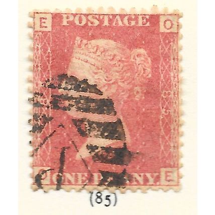 1d PENNY RED QV GB PLATE NUMBERS USED PL No 85