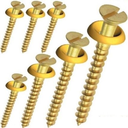 6g 8g 10g FLAT HEAD BRASS SLOTTED COUNTERSUNK WOOD SCREWS + SURFACE CUP WASHERS