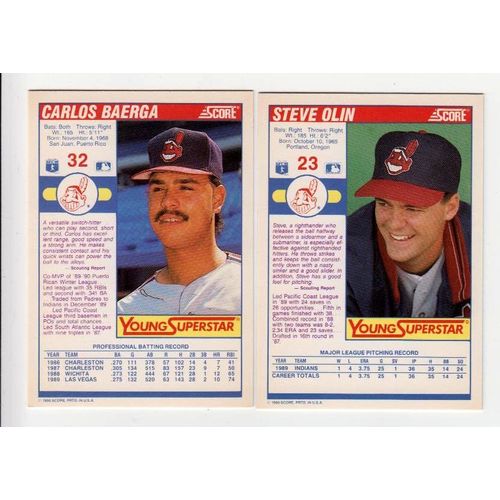 2 1990 Score Young Superstars Indians RC rookie cards #23 Olin, #32 Baerga