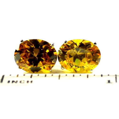 Golden Yellow CZ, 925 Sterling Silver Post Earrings, SE102