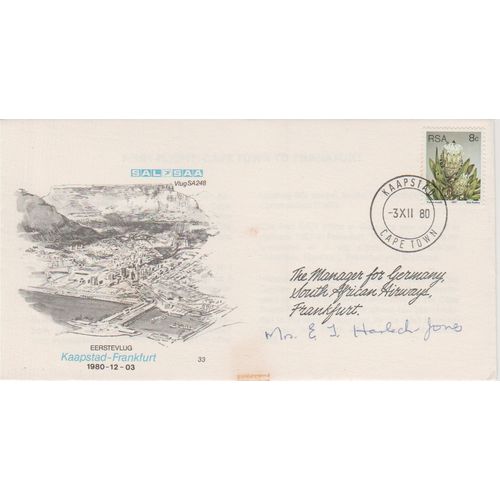 South Africa 1980 SAA First Flight cover Capetown to Frankfurt see others