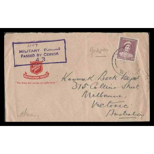 Australia Military CENSOR 1942 Yorkiwa Post Office to Victoria, Salvation Army