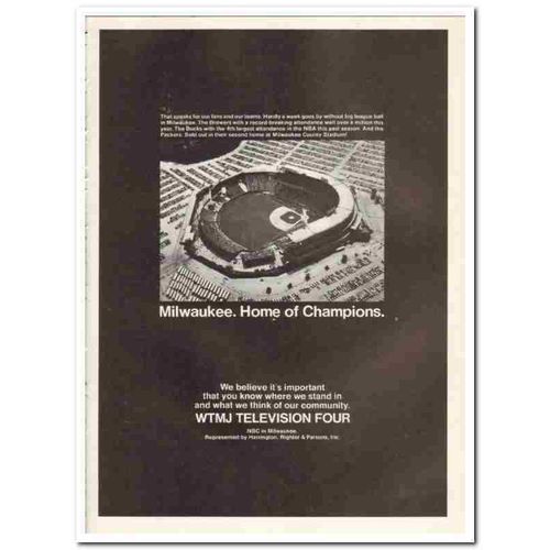 WTMJ Television Four 1973 Milwaukee Home of Champions media vintage ad