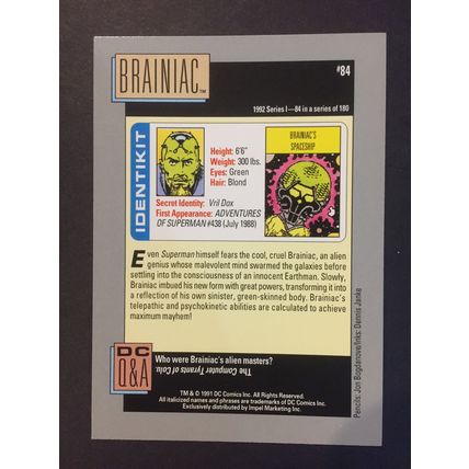 DC Cosmic Cards trading card #84-Brainiac, excellent condition!