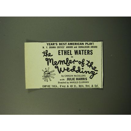 1950 The Member of the Wedding Play Advertisement - Year's best American Play!