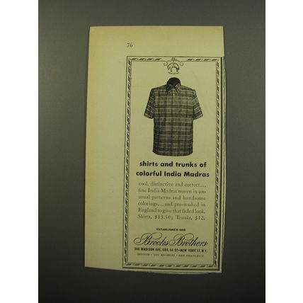 1950 Brooks Brothers Shirts and Trunks Advertisement - India Madras