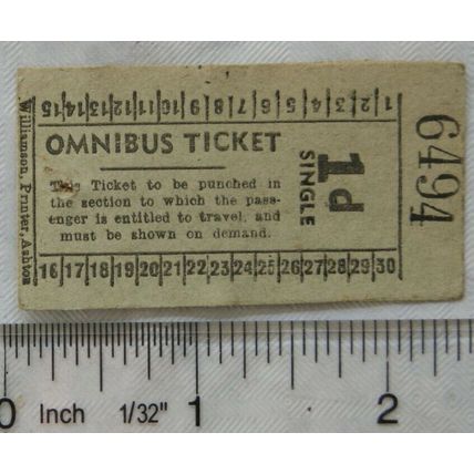 Vintage: 1d single omnibus ticket, Williamson, Ashton