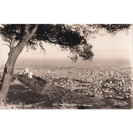 Barcelona Tibidabo Vertigo View Vintage Aerial Spanish Real Photo Postcard