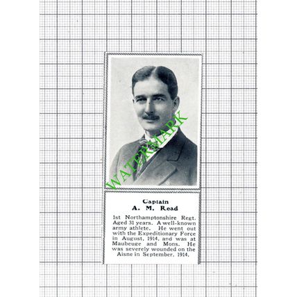 Captain A M Read 1st Northamptonshire Regt WW1 - c.1918 SMALL Cutting