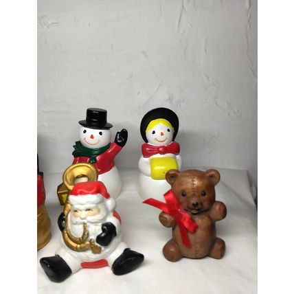 Christmas Figurines Santa, Snowmen, Kitty, Stocking, Teddy Lot of 7 Mini 2" - 3"