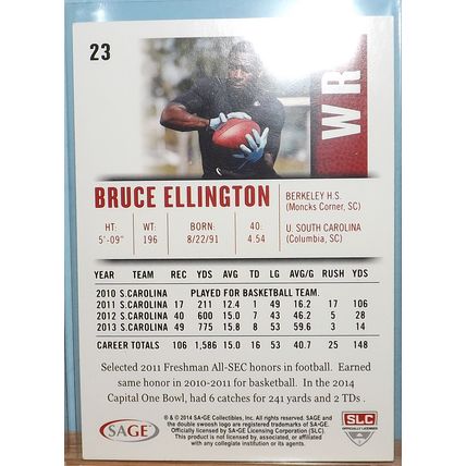 2014 SAGE Hit BRUCE ELLINGTON (S. CAROLINA/49ers) Rookie Card #23