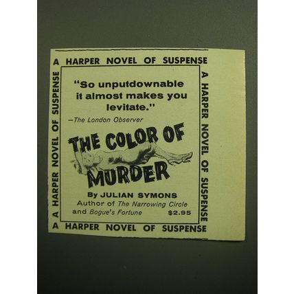 1958 Harper Novel Advertisement - The Color of Murder by Julian Symons