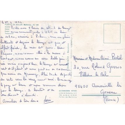 Mallorca Puerto de Soller Spain Postcard posted 1974 crease