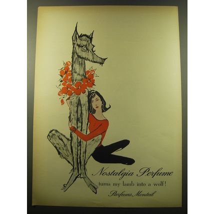 1959 Monteil Nostalgia Perfume Ad - Nostalgia Perfume turns my lamb into a wolf!