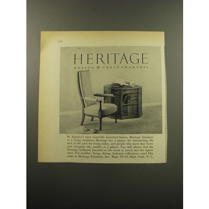 1959 Heritage Furniture Ad - Heritage design craftsmanship - Chair and End Table