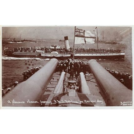 HMS Neptune WW1 Ship On Review Day Real Photo Old Postcard