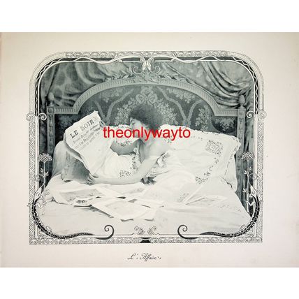A Lady Reading News In Bed, (Reading Love Letter On Reverse), Book Illustration
