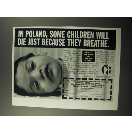 1992 Christian Children's Fund Ad - In Poland, Some Children will die