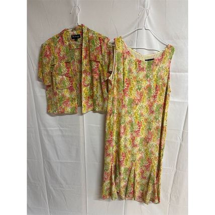 DN Design Vtg Chiffon Floral Lined Midi Dress & Cover Sz 16 Multicolor 2 Pc Set